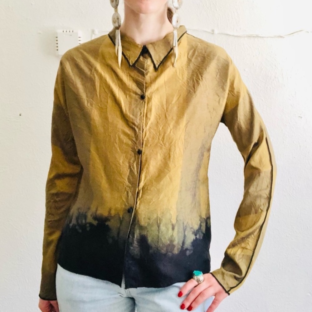Unique Deborah Cross 100% Silk Iridescent Hand-Dyed Vintage 90s Blouse—Small